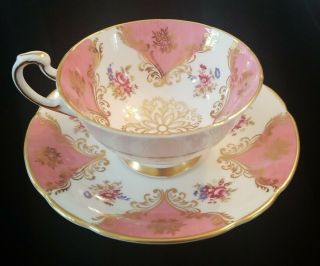 Vintage Paragon Pink Teacup & Saucer Pink Rose Fancy Gold Design