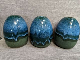 Three Takahashi Ceramic Vases - Green W/ Blue Drip Glaze