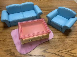 2002 Barbie Living Room Playset,  Living In Style Furniture - Couch,  Chair,  Table