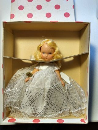 Vintage Storybook Doll 5 1/2 " Bisque,  172 Snow Queen Wrist Tag Red Dot Box