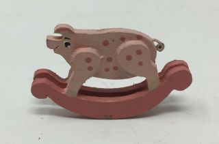 Vintage Signed Yahne? Artisan Dollhouse Miniature Pink Pig Rocking Horse