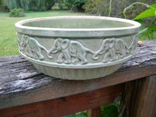 Vintage Mccoy Pottery Marching Elephants Green Low Bowl Planter