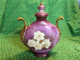 1 Vase,  Royal Saxe E.  S.  Germany,  Purple With White Magnolia Flowers