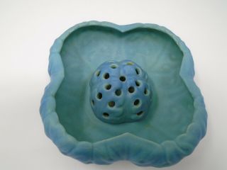 Van Briggle Oak Leaf Bowl With Flower Frog - Turquoise Blue