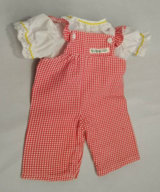 Authentic Vtg Cabbage Patch Kids Clothes Doll Cpk Outfit Overalls Red Check Euc