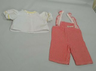 Authentic Vtg Cabbage Patch Kids Clothes Doll CPK Outfit Overalls Red Check EUC 3