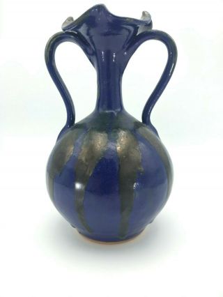 Billy Ray Hussey Fine Ruffle Rim Vase Cobalt Glaze