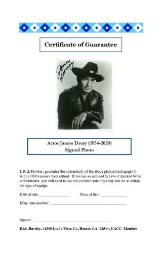 James Drury Autograph Actor The Virginian Signed Photo 2