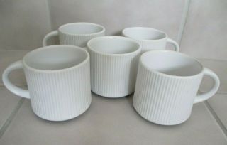 5 Vintage Cordalite Easterling White Ribbed 3 1/4 " Coffee Cups Mugs Germany