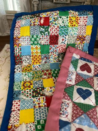 Vintage Miniature Dollhouse Artisan Handmade Quilts Pink Blue Country Primitive 3