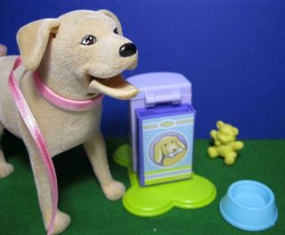 Barbie Doll Pet Shop Dog Tanner Puppy Labrador Retriever Dish Trash Can Playset