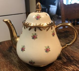 Vintage Arthur Wood England Floral White Gold Trim Teapot 4991 Chatsworth