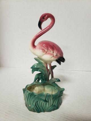 Vintage Mid - Century California Pottery Pink Flamingo Planter 10 " Mcm Vtg Retro