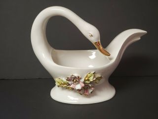 Capodimonte Swan Floral Centerpiece Console Made In Italy 3d Decorative