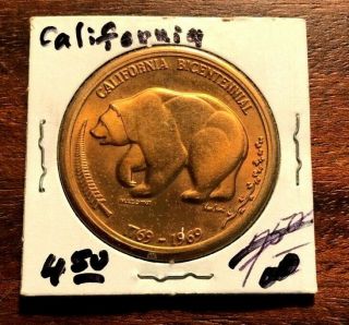 Uncirculated 1969 California Bicentennial Medal / Token / 1769 - 1969 GOLDEN LAND 2