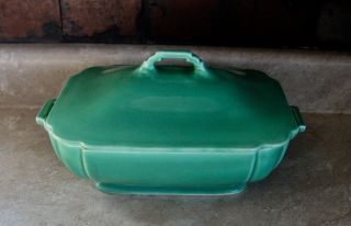 Vintage Homer Laughlin Riviera Pattern Green Casserole Dish With Cover