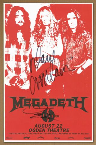 Megadeth Autographed Gig Poster Dave Mustaine,  David Ellefson,  Hangar 18
