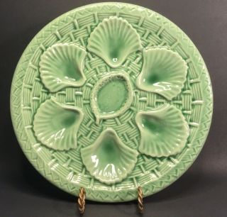 French Majolica Light Green Oyster Plate In “aegitna” Style Of Vallauris