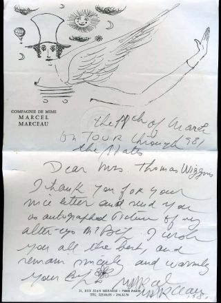 Marcel Marceau Jsa Hand Signed Handwritten Letter Autograph
