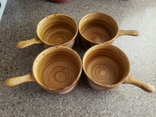 Set Of 4 Sango Splash Brown 4951 Onion Soup Bowls With Handles