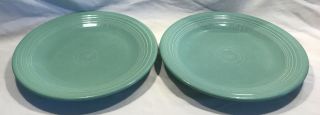 Set Of Two (2) Sea Mist Green Retired Color Fiestaware Dinner Plates 10.  5” Vguc