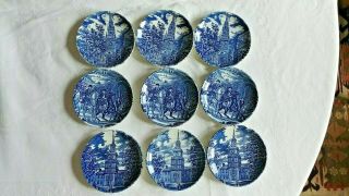 9 Staffordshire England Liberty Blue Coasters Plates Or Butter Pats