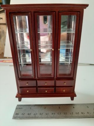 dollhouse furniture.  China Cabinet.  Cherry Wood and Glass.  6 drawer,  3 door 2