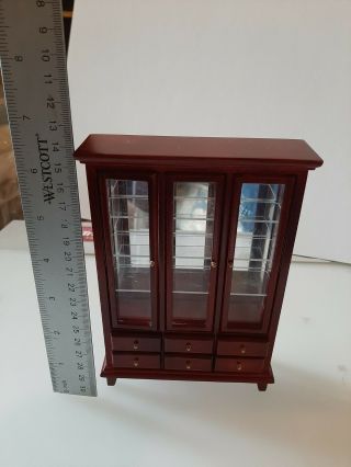 dollhouse furniture.  China Cabinet.  Cherry Wood and Glass.  6 drawer,  3 door 3
