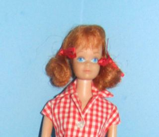 Vintage Red Hair Midge Doll In Jeans Checkered Top And Red Heels 1960 