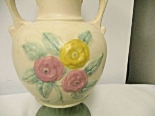 Older Hull Pottery USA Open Rose (Camilla) Urn Style Handled Vase - Pastels 124 - 12 2