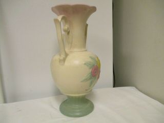 Older Hull Pottery USA Open Rose (Camilla) Urn Style Handled Vase - Pastels 124 - 12 3