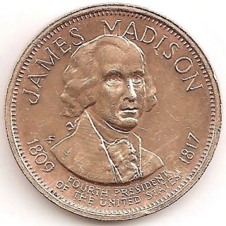 James Madison - 4th President Of The United States Solid Brass Medal Or Token.