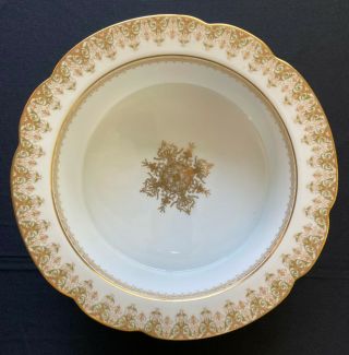 Charles Ahrenfeldt Antique Serving Bowl,  8 3/4 " X 2.  5 ",  Gold And Green Pattern