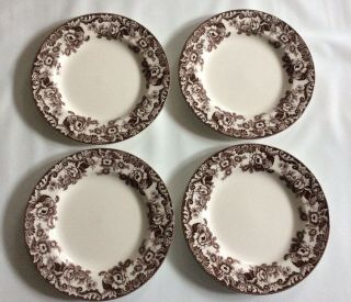 Set Of 4 Spode Delamere Brown Dinner Plates 10 5/8” Made In England