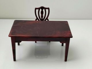 Vintage Miniature Ideal Brown Dining Table & Chair Plastic Dollhouse Furniture