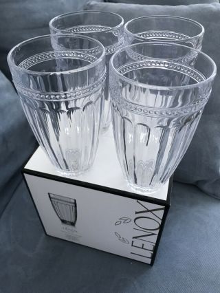 Lenox French Perle Set Of 4 Hiball Beverage Glasses Crystal Nib