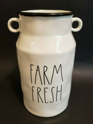 Rae Dunn Farm Fresh Milk Jug Flower Vase Canister W/black Rim Dimples,  Farmhouse