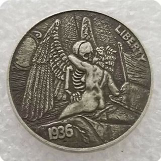 Hobo Nickel Coin 1936 - D Buffalo Nickel Angel Skull Five Cents Coin Best Gift