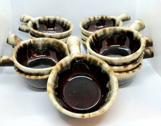 12pcs Western Monmouth Brown Drip Pottery Handled Soup Bowls Mugs Maple Leaf Ws