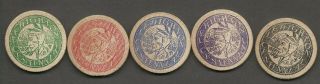 1966 Lehighton Pa Centennial Celebration Wooden Nickels - Set Of 5