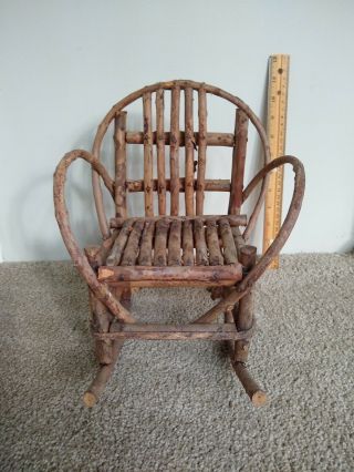 Rustic Bent Twig Rocking Chair For Dolls / Bears 9 " W X 11 " X 12 " Primitive Decor
