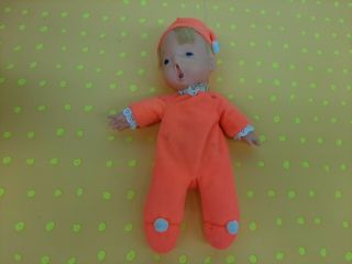 Vintage 1970 Mattel Baby Beans Sleepy Doll Blonde 12 " Yawning In Orange Pjs B1
