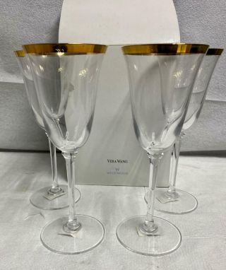 4 Wedgwood Vera Wang Classic Gold Trim Crystal Wines Glasses
