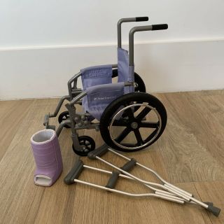 American Girl Doll Purple Wheelchair Arm Leg Cast Crutches Set Ag 18 " Get Well