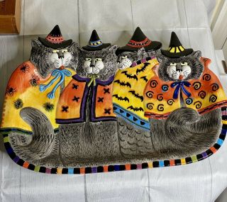 Fitz & Floyd Essentials Kitty Witches Large Platter 4 Halloween Cats Nib