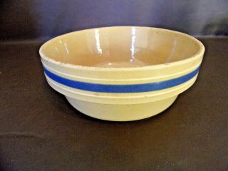 Antique Yellow Ware Small Pottery Bowl Blue Band With White Stripes