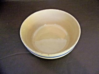 Antique Yellow Ware Small Pottery Bowl Blue Band With White Stripes 3