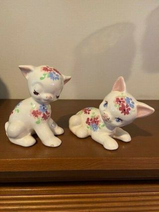 Rare Delee 1940’s Pottery Kitty Cats Puss And Boots Figurines