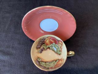 Aynsley Orange Gold Orchard Fruit Tea Cup & Saucer Gold Trim Peach Grapes Pear 2