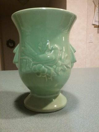 Vintage McCoy Double Handle Flower Vase Green 8 
